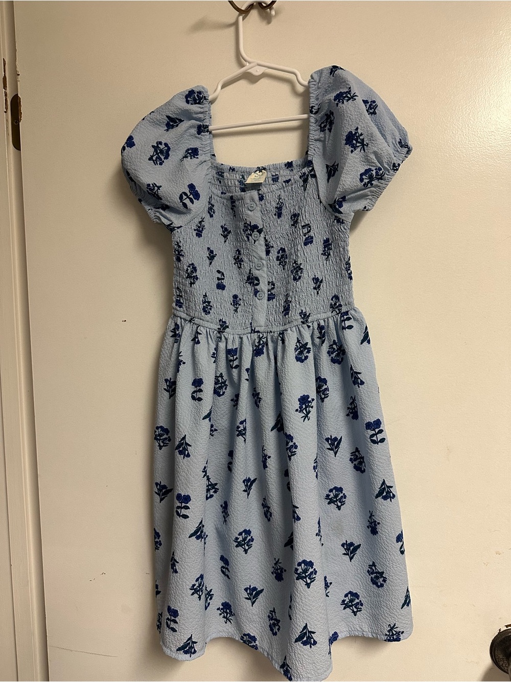 Light Blue Puff Sleeve Floral Sundress for Girls